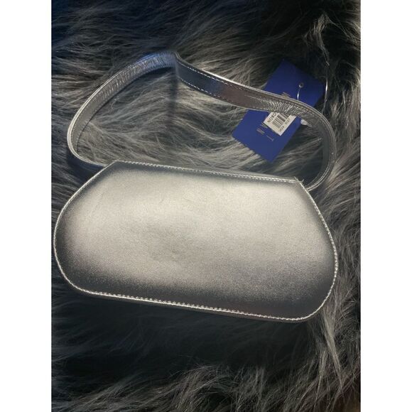 STUART WEITZMAN Mini Delilah Metallic Silver Purse with Rhinestones NWT/ Leather - Picture 5 of 9